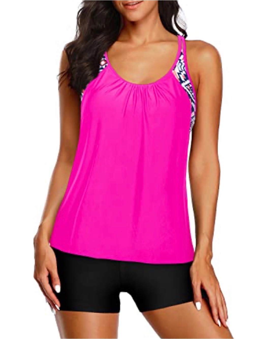 Yonique Tankini Swimsuit Size Medium | Pink Athletic Swim Top & Black Shorts